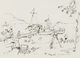 Skiathos, Koukounaries by Walter Battiss, ink on paper, sold Oct 2019