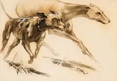 Dorothy Kay, Two Dogs, mixed media on artist's board