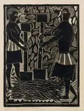 John Muafangejo, Two Girls are Stamping the Corn in 1975