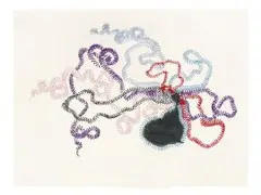 Nicholas Hlobo, Umphokoqo, 2008, ribbon and rubber on Fabriano paper