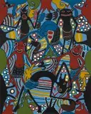 George Lilanga, Wafulaiya w kuzaliwa kwa mtoto wao kutimiza mika mitato toka kuzaliwa, enamel on board