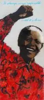 Bambi, Tata (Red), stencil and mixed media on metal