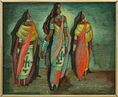 Three (Mapogga) Women by Alexis Preller, oil on wood panel, sold Nov 2019