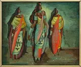 Three (Mapogga) Women by Alexis Preller, oil on wood panel, sold Nov 2019