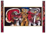 Cecil Skotnes, Abstract Figures, carved, incised and painted wood panel