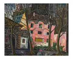 Eugene Labuschagne, Pink Facade, Paris, oil on board