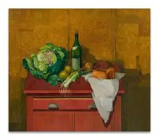 Diamond Bozas, Still Life with Cabbage, oil on board