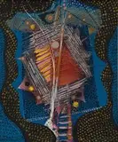 Blue Lantern by Christo Coetzee, mixed media on canvas laid down on board, sold Nov 2019