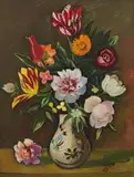 Big Austrian Flowerpiece by Pranas Domšaitis, oil on canvas laid down on board, sold Nov 2019