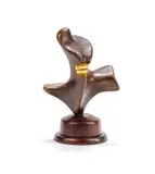 Johan van Heerden, Abstract Bust, bronze with brown patina on a wooden base
