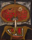 Cecil Skotnes, Head, carved, incised and painted wood panel