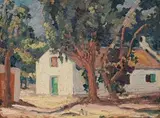 Farm Buildings among Trees by Jacobus Hendrik Pierneef, oil on board, offered Nov 2019