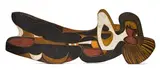 Cecil Skotnes, Reclining Figure, double-sided, carved, incised and painted wood panel