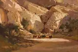 Adriaan Boshoff, Herding Cattle along Mountain Road, oil on board