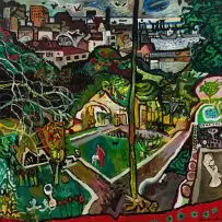 Robert Brooks, Central Port Elizabeth, acrylic and oil on board