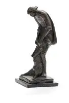 Gerard De Leeuw, Sheep Shearer, bronze on a wooden base