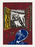 View through Shuttered Window by Mimmo Paladino, colour linocut, offered Nov 2019