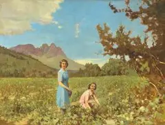Walter Gilbert Wiles, Princess Margaret and Princess Elizabeth in Helderberg, oil on board