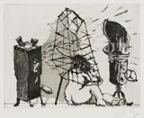 William Kentridge, Caged Woman, from Give and Take series, drypoint and sugar lift etching
