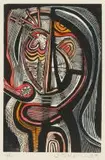 Cecil Skotnes, Abstract Face, wood engraving and watercolour on paper