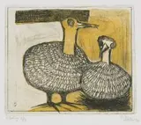 Pieter van der Westhuizen, Twee Kuikens (Two Chicks), colour etching