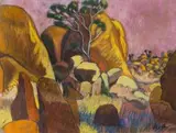 Malolotja Rocks (Swaziland), Sunset, recto; Landscape with Pawpaw Trees, Unfinished, verso by Nichola Alice Leigh, chalk pastel on paper, offered Sep 2019