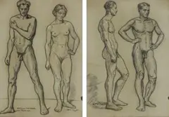 Erich Mayer, Figure Studies, two, charcoal on paper