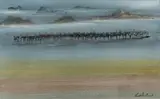 Mirage with Herd of Gemsbok by Gordon Vorster, watercolour on paper laid down on card, sold Sep 2019