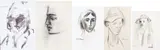 Carl Büchner, Five Monochromatic Portraits, charcoal on paper; watercolour