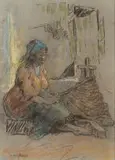 Alexander Rose-Innes, Tabakdraaier, pastel and charcoal on paper laid down on card