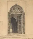 William Timlin, Entrance to the Old Palace, pencil on paper