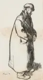 François Krige, Old Man (Krisjan) in Overcoat, charcoal on paper