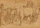 Theodor Franciscus Goedvriend, Ox Cart, ink on paper