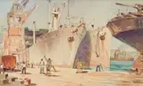 Nils Andersen, Loading Ships in the Harbour, watercolour on paper