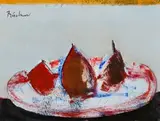 Carl Büchner, Still Life with Pears, mixed media on canvas paper