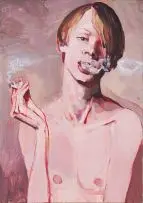 George Donald, Zoe Blows Smoke Rings, oil on board