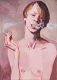 George Donald, Zoe Blows Smoke Rings, oil on board