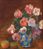 Kenneth Baker, Still Life with Flowers and Apples, oil on board
