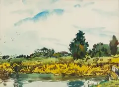 Richard Cheales, River Bank, watercolour on paper