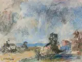 Alexander Rose-Innes, Landscape with Country Road, chalk pastel on paper