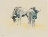 Zakkie Eloff, Wildebeest, monotype on paper