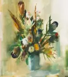 Clément Serneels, Arrangement with Proteas, oil on canvas