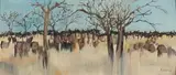 Herd of Wildebeest by Gordon Vorster, oil on canvas laid down on board, offered Sep 2019