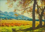 Edward Roworth, Landscape with Cape Vineyards, oil on board