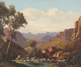 Tinus de Jongh, Mountain Landscape, oil on canvas laid down on board