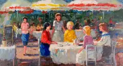 Café Scene by Wessel Marais, oil on canvas laid down on board, offered Sep 2019