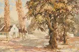 Nils Andersen, Cape Dutch Homestead with Oak and Poplar Trees, oil on canvas laid down on board