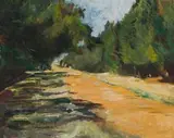Florence Zerffi, Landscape with Tree-lined Road, oil on board