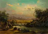 Tinus de Jongh, Sunset, Natal, oil on board