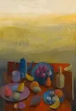 Susan Helm Davies, Laden Table, acrylic on board
